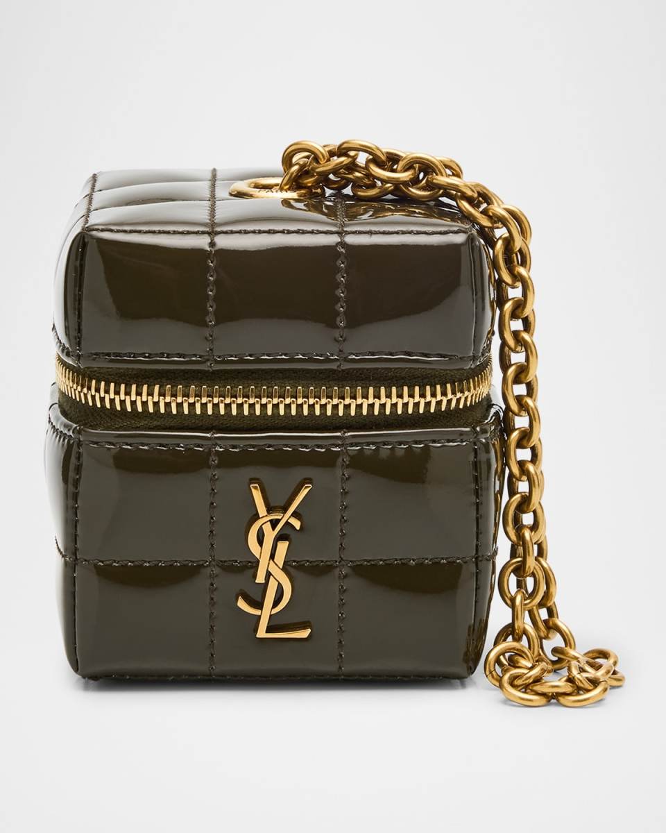 Mini YSL Cube Box Wristlet in Patent Fabric